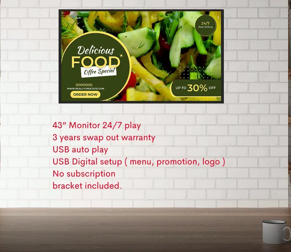 43 inch digital menu display with USB auto play